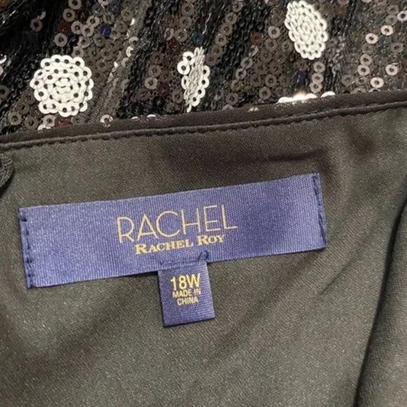 NWOT Rachel Roy Black and White Polka Dot Sequin Faux Wrap Dress Size 18/18W - Picture 9 of 12